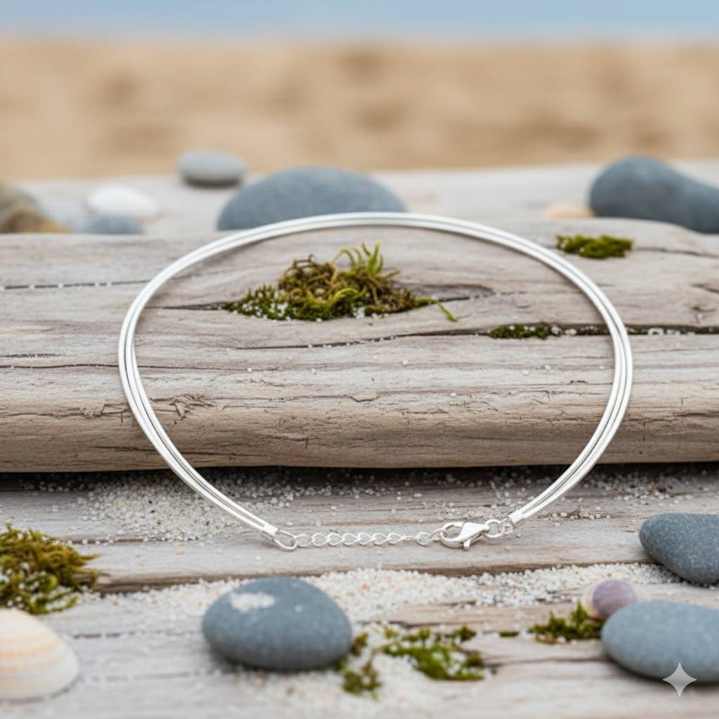 925 Pure Silver Triple Layer Chain Anklet : AK1058
