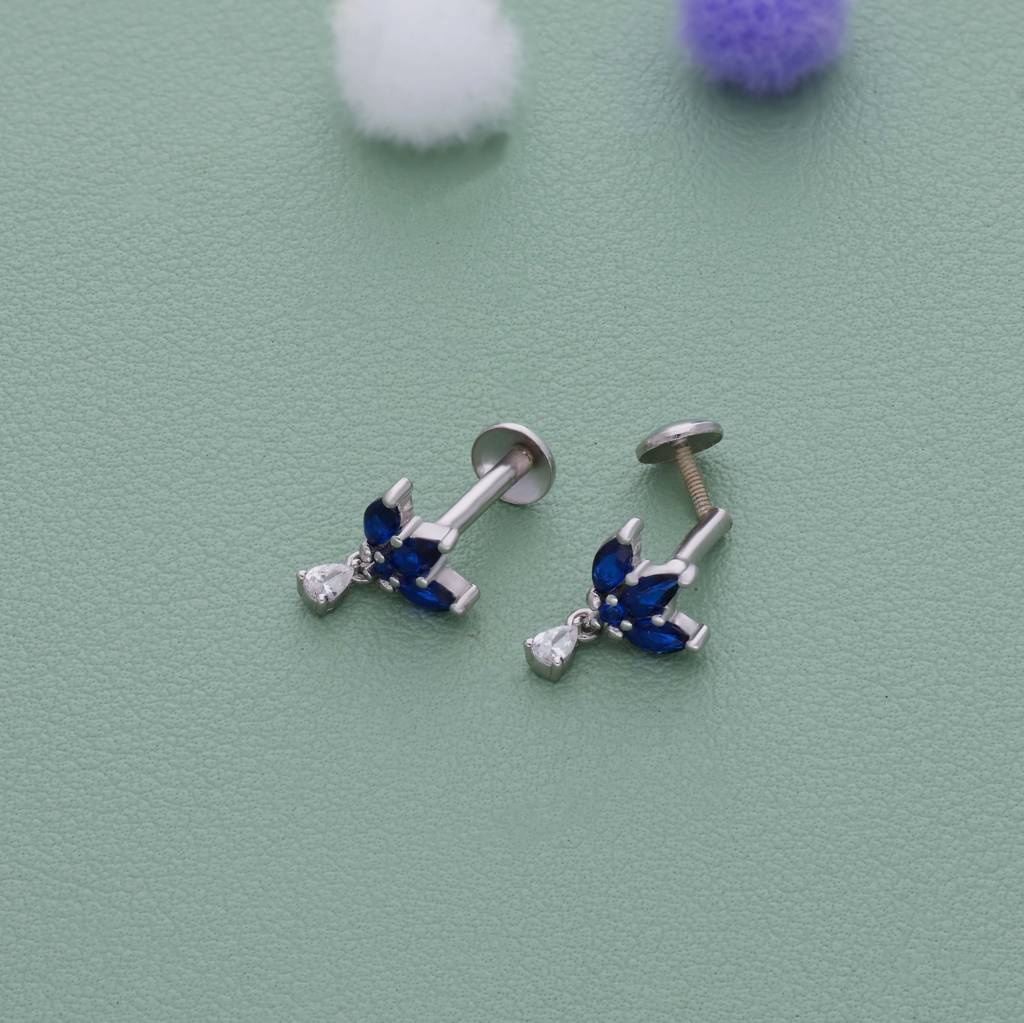 Blue Lotus 925 Silver Kid Drop Earring (8+ Yrs) : KE-KD-RH-P-119-P