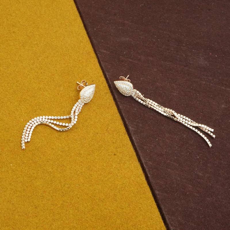 925 Pure Silver 3 Strands Danglers Drops | Rose Gold Plated Earrings : TWP1195