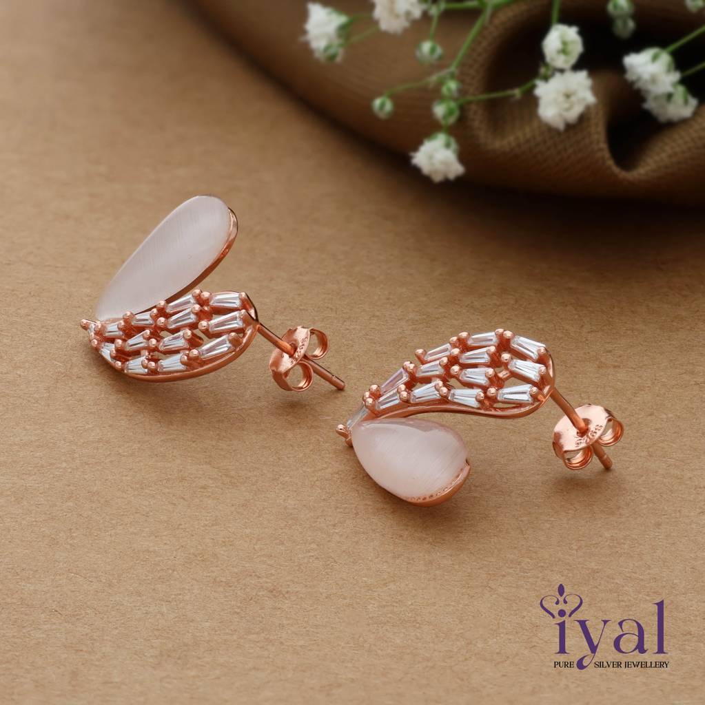 Gorgeous Heart Rose Gold Polish 925 Silver Stud : ES-4