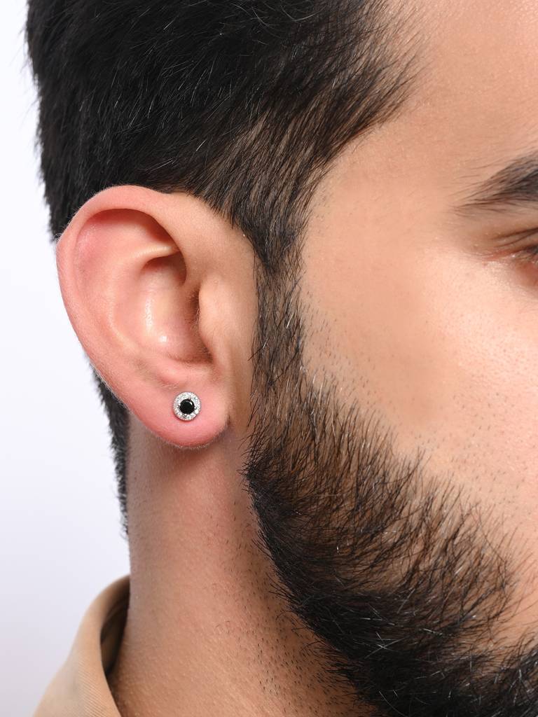 Midnight Pavé Silver Stud Earrings : EUS219