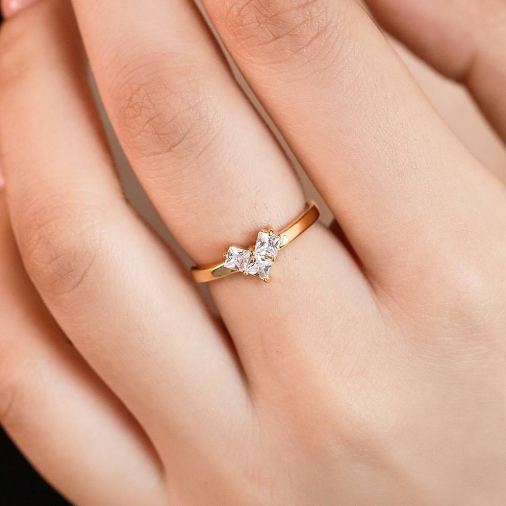 Golden Love Gold-Plated 925 Sterling Silver Ring With White Cubic Zirconia (Adjustable) : RNG-40157