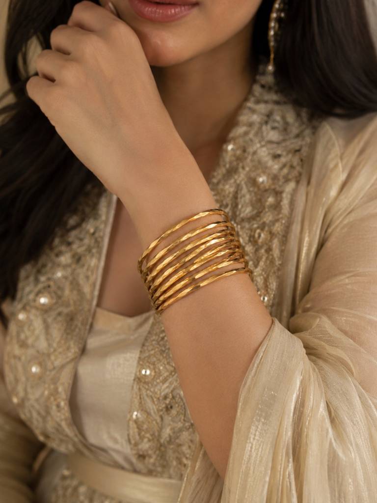3D Barfi Gold Bangles Set Of 6 For Small Wrists | Anti Tarnish | Size 2.2 : ATB997BB6