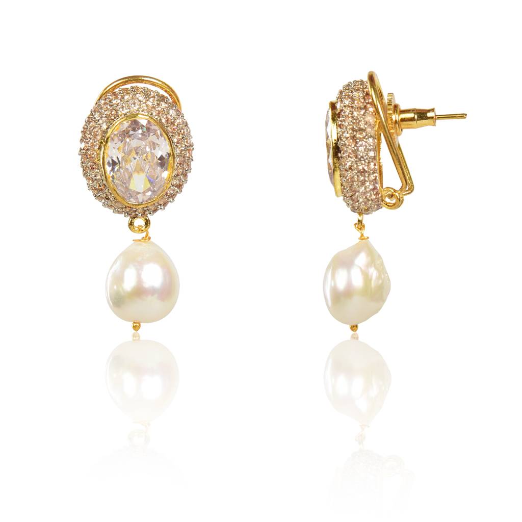 Crystal With Baroque Drop Earrings : IE117