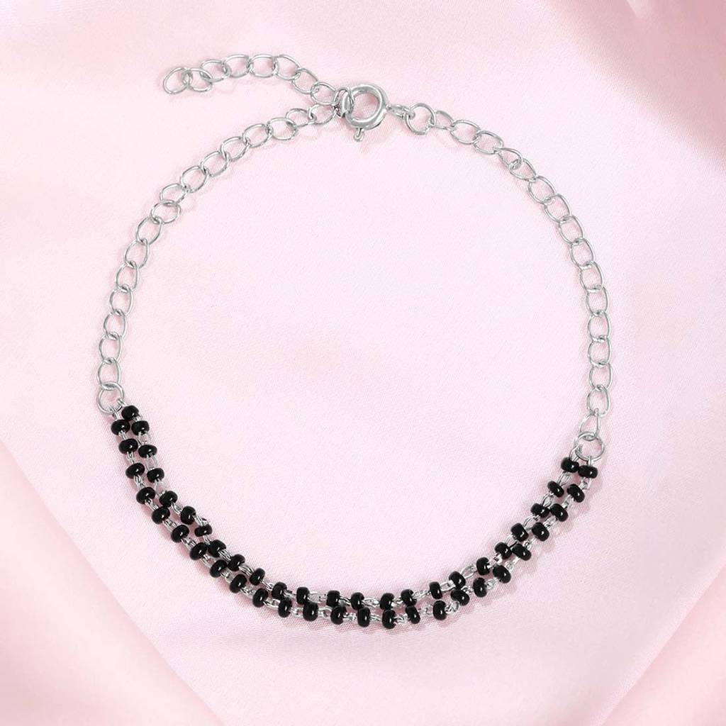Layered Beads Rhodium Plated 925 Sterling Silver Bracelet : BR-80447-R