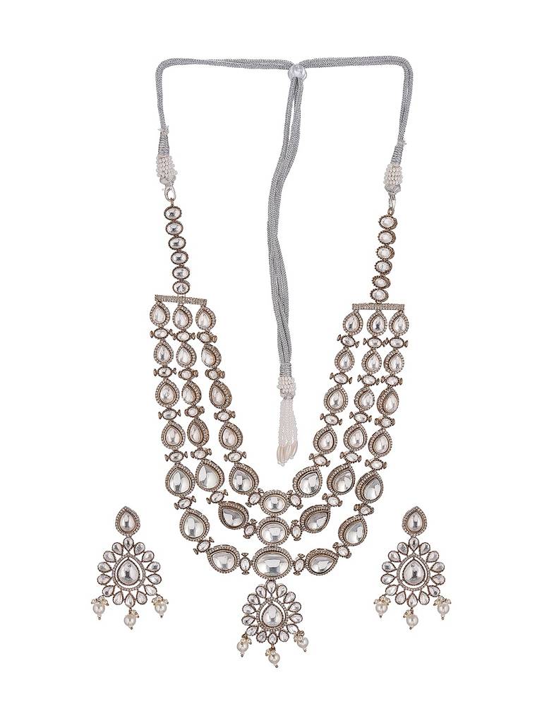 Gold Antique Uncut Polki Kundan Layered Statement Bridal Jewellery Set : SJNK2903