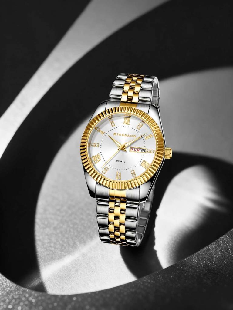 Giordano Analog Watch For Men - Dual-Tone Stainless Steel Strap, Crystal Indices And Fluted Bezel : GZ-50173-22