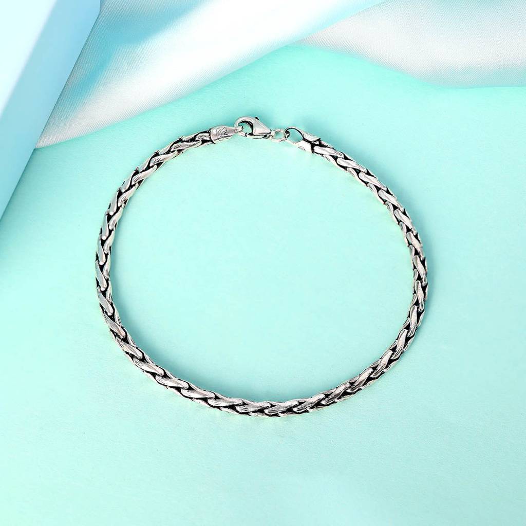 Masculine Link Rhodium Plated 925 Sterling Silver Men'S Bracelet : BR-80411-R