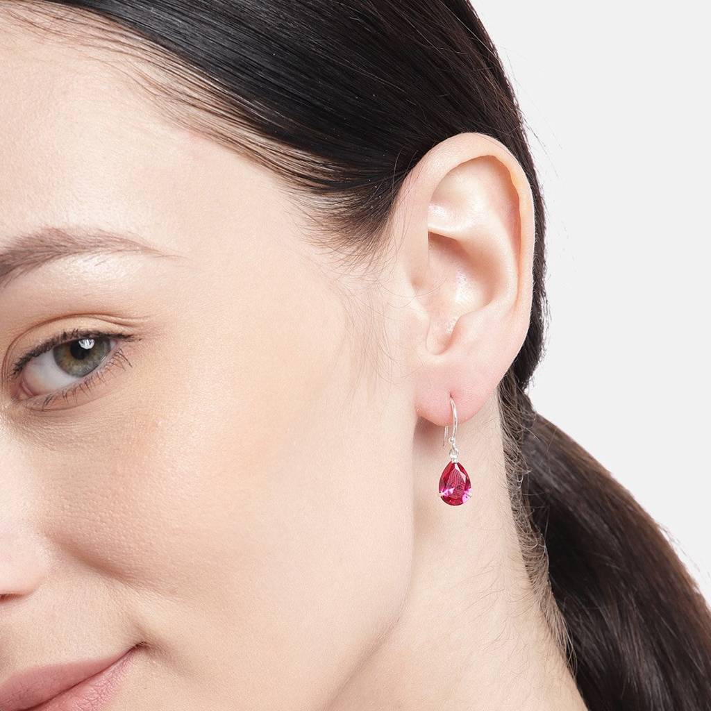 Red-Cz Drop Rhodium Plated 925 Sterling Silver Earring : EAR-20400