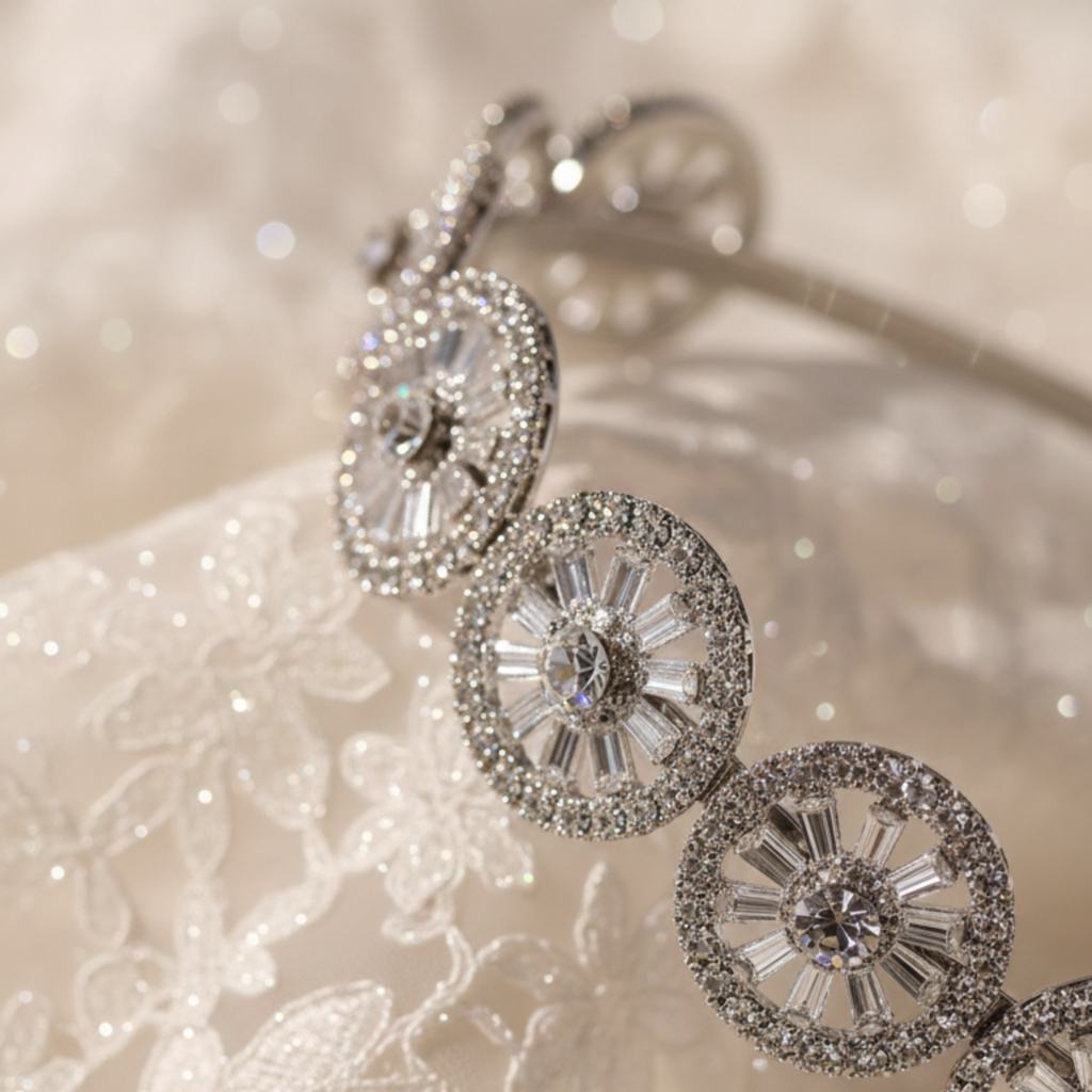 Silver Crystal Headband - Sparkling Wheel Design Tiara For Wedding, Bridal, And Party Wear - Elegant Hair Ac : M4SK-HB-ABIMANU