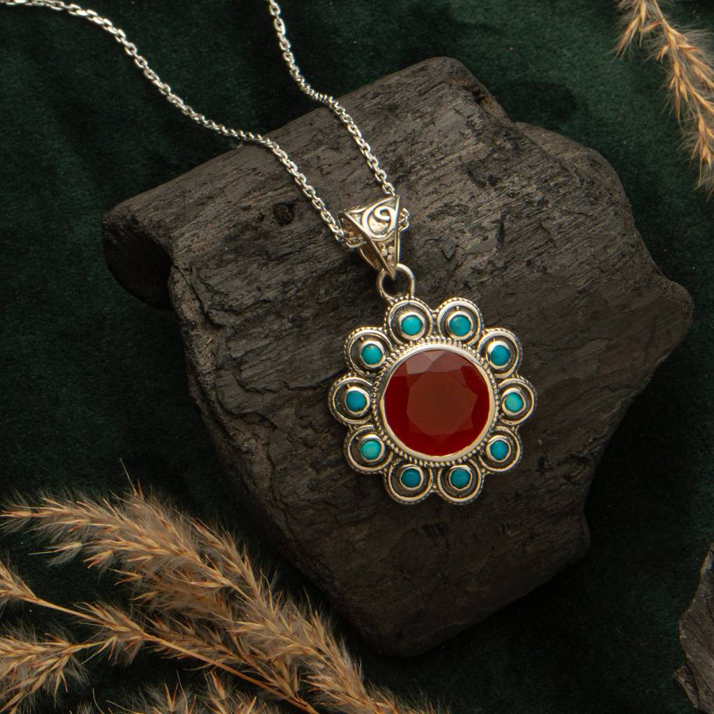 925 Sterling Silver Carnelian Pendant For Women | Orange Gemstone Pendant | Without Chain : FU-0739