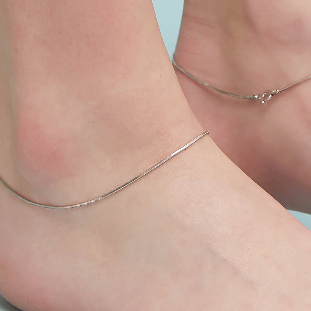 Minimal Rhodium Plated 925 Sterling Silver Chain Anklet : ANK-60026-PAIR