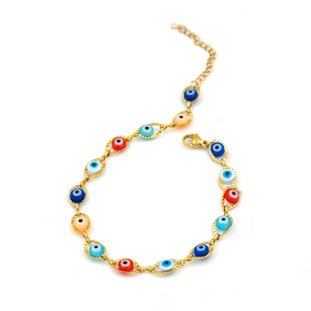 Gold Plated Multicolored Evil Eye Anklet For Women : HSPS60MB0365