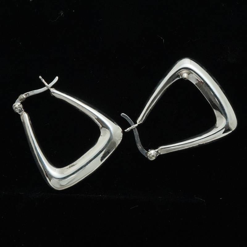 925 Sterling Silver Large Triangular Hollow Creole Hoop Earrings : TWP1177