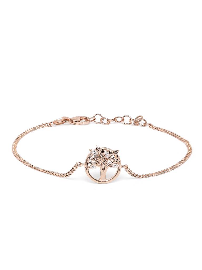 18Kt Rose Gold Plated Cz Tree Of Life Charm Bracelet : FJB5905
