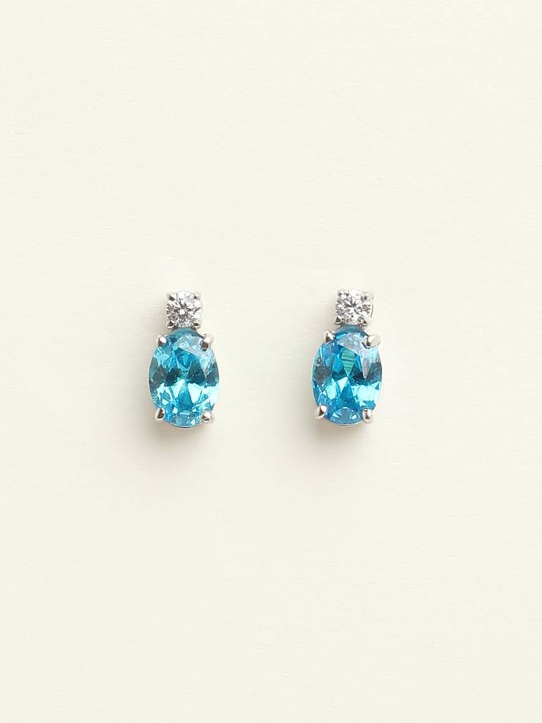 92.5 Sterling Silver Rhodium Plated Swiss Zirconia Sky Blue Oval Stud Earrings With Screw Back Gift For Women & : CSCLRE5OV_BT