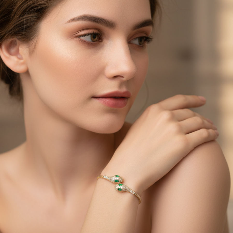 Twin Snake Sparkle Bracelet For Women | Modern Dual Accent Bracelet Jewellery : 8362634037