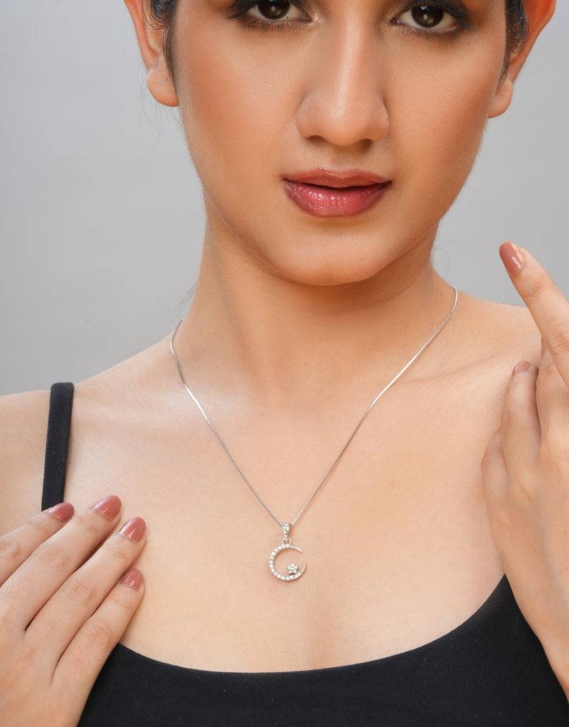 Sparkling White Celestial Crescent Star Pendant Charm : PD-70023-R