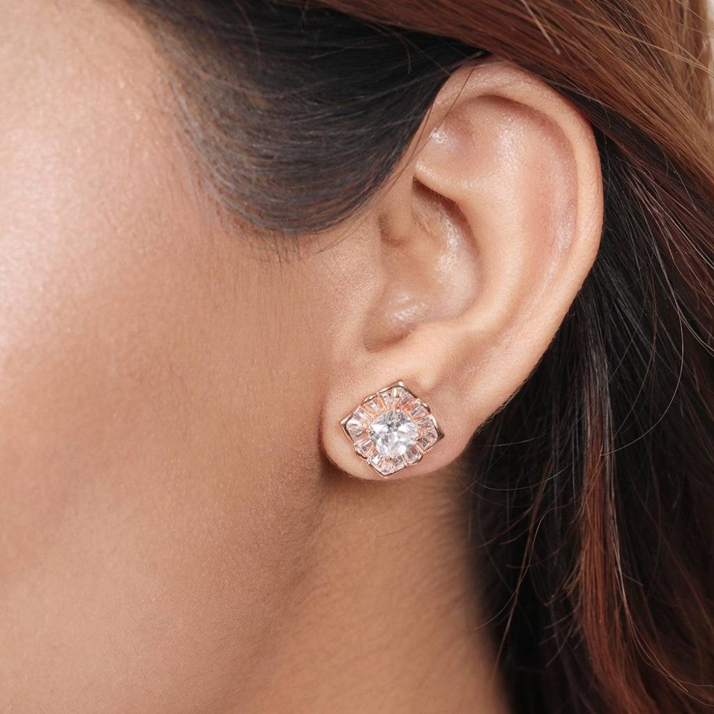 Squared Elegance 925 Sterling Silver Rose Gold-Plated Square Earring : EAR-20738-RG