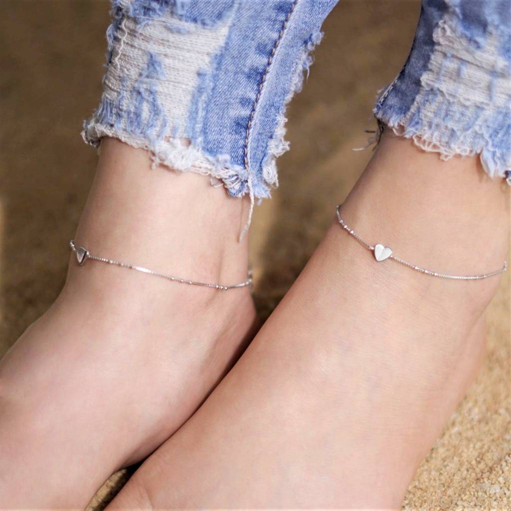 Delicate Heart 925 Sterling Silver Anklets : ANK-60137-PAIR