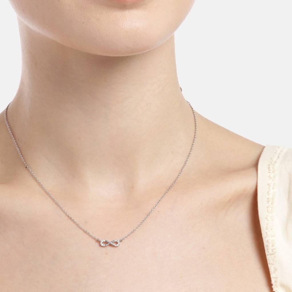 Eternal Radiance Rhodium-Plated Cz 925 Sterling Silver Infinity Necklace : NL-30184-R