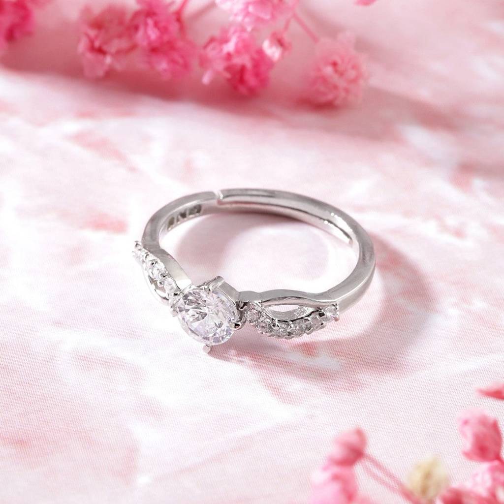 Diamond Dreams Cz Rhodium-Plated 925 Sterling Silver Female Ring (Adjustable) : RNG-40245-R