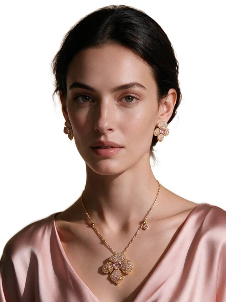 Boccio Pave Flower Necklace & Earring Set, 18K Gold-Plated : SET1018PSS