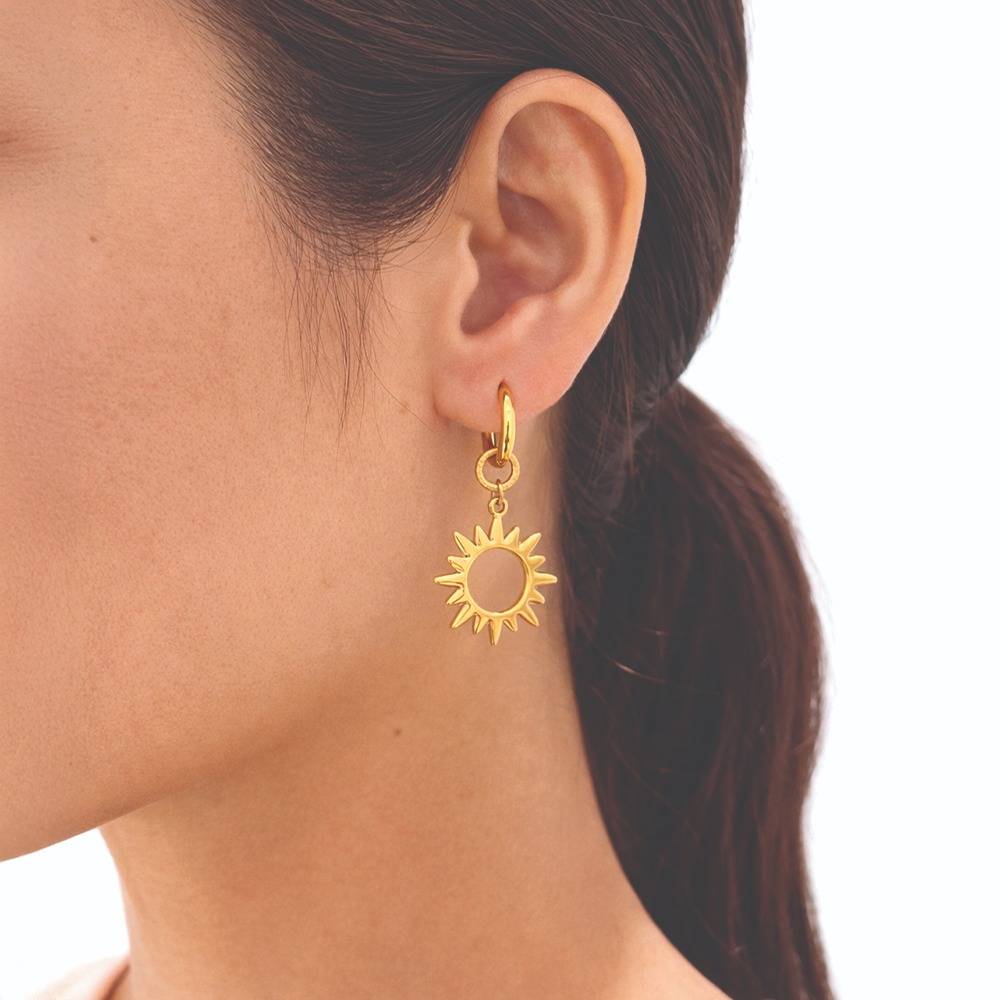 Celestial Charm Hoop Drop Earrings- 18K Gold Plated Lightweight : 100851