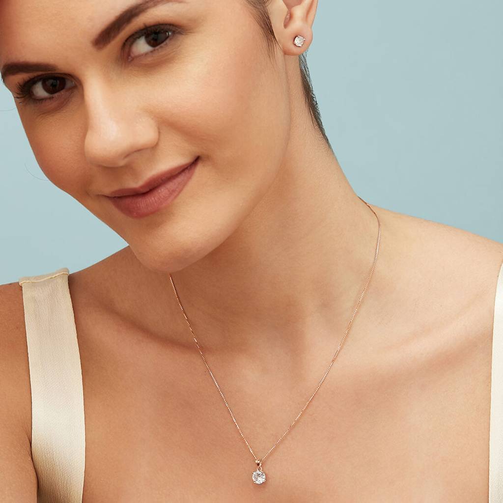 Sensational Solitaire 925 Silver Jewellery Set In Rose Gold : JS-70037-C