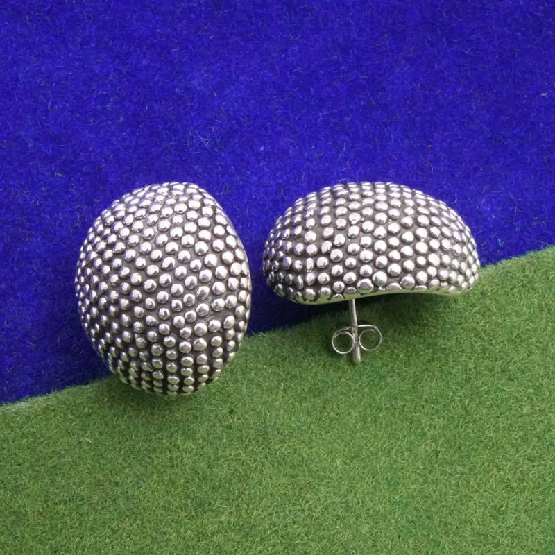 925 Sterling Silver Textured Ball Post Earrings | Textured Round Studs : TWP1165