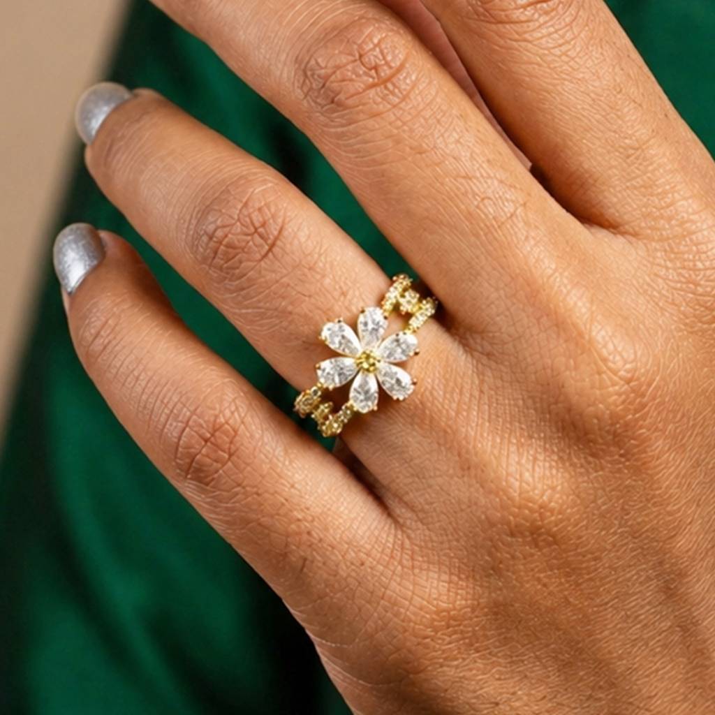 Artklim Delicate Floral Crystal Gold  Anti-Tarnish Ring For Women : HSPS60MB1858