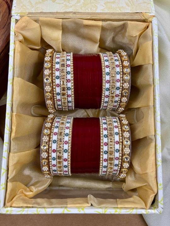 Authentic Punjabi Chooda Set – Red & White Bridal Bangles : HB-21-24