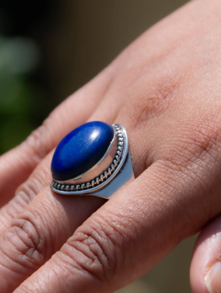 925 Sterling Silver Lapis Ring For Women | Gemstone Ring | Handmade Silver Jewelry | Elegant Daily Wear Gift : FU-1313