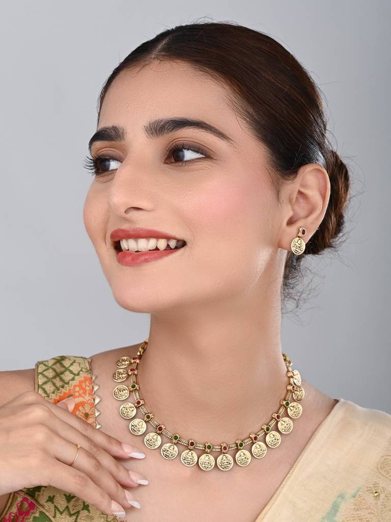 Gold Plated Laxmi Coin Necklace Set : S24MRNKS490MLT