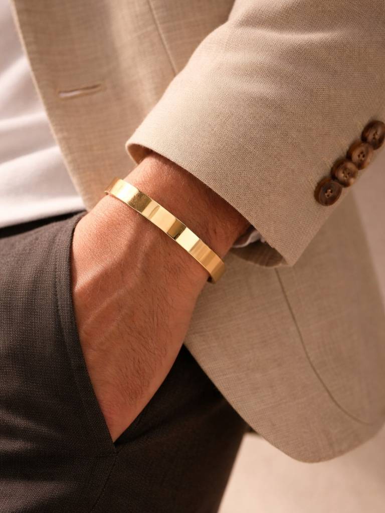 18K Gold Plated Plain Kada For Men | Stainless Steel Bracelet : MATB828GPK