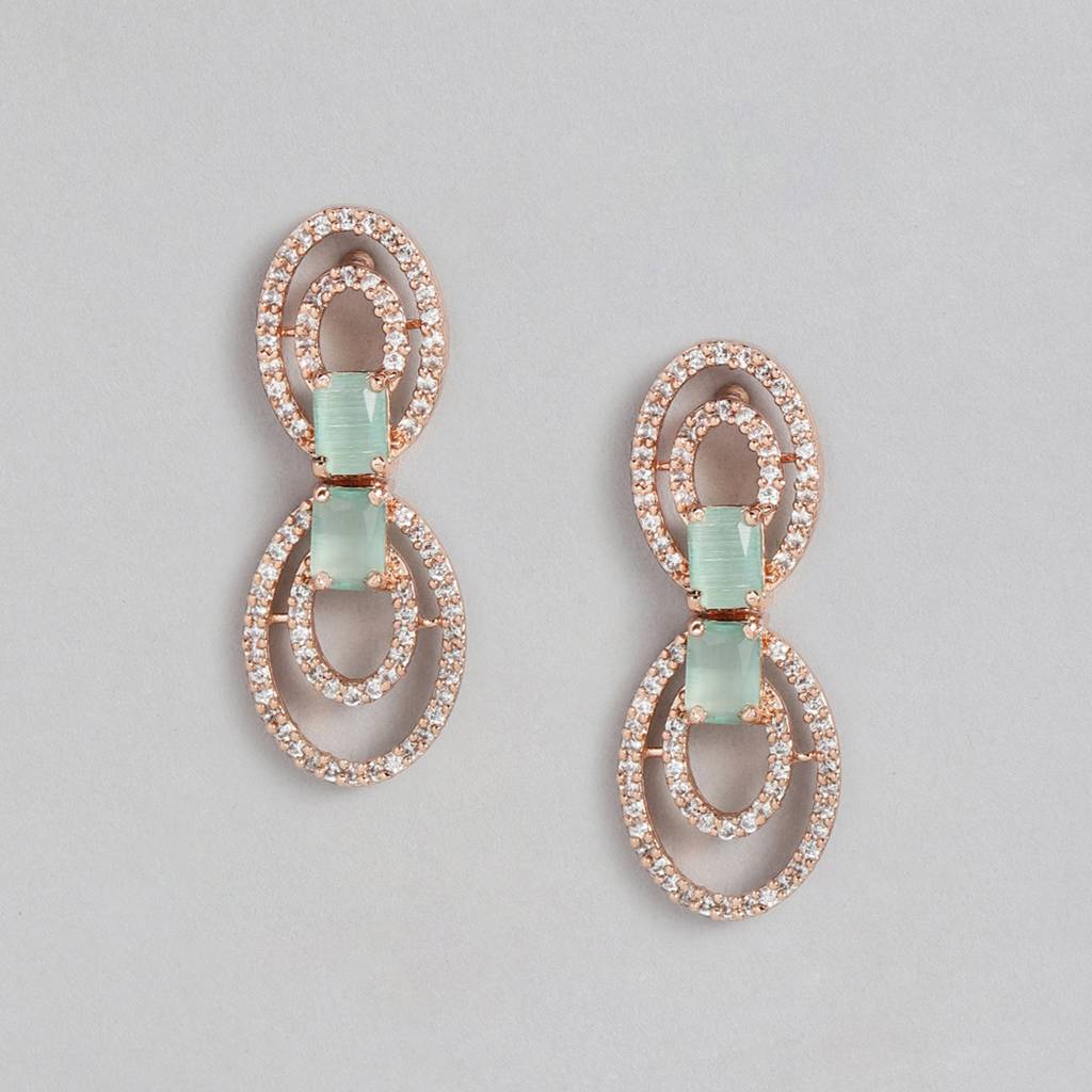 Estele Rose Gold Plated Cz Circular Designer Necklace Set With Mint Green Stones For Women : AD-702-RG-MGNKER