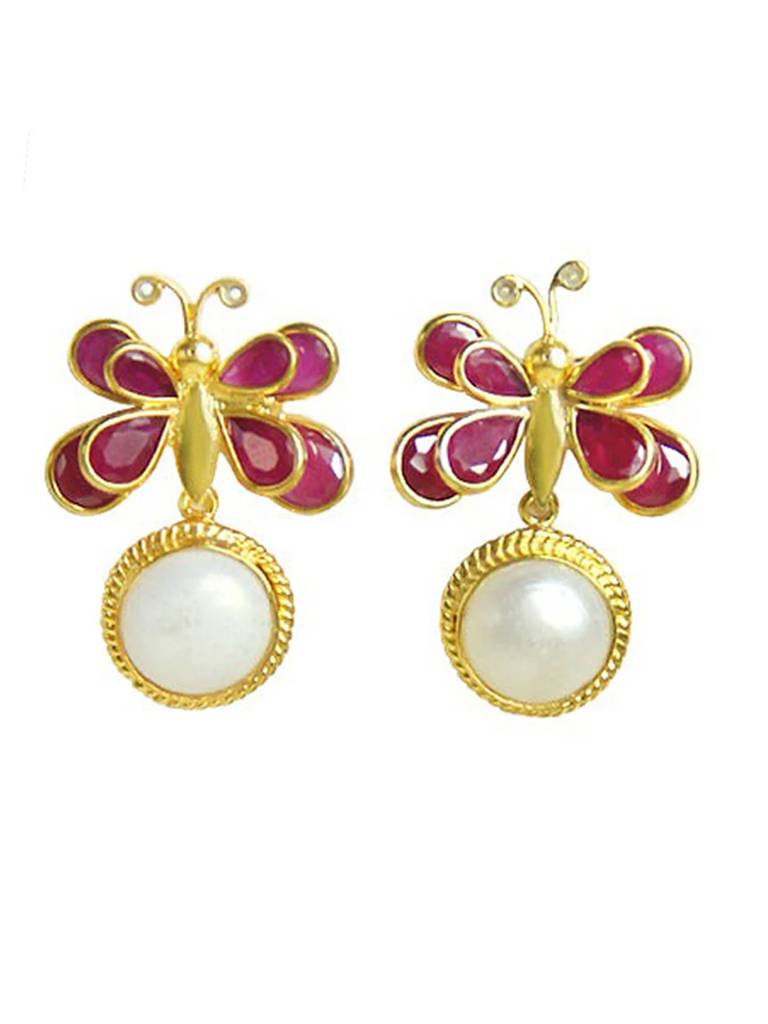 92.5 Silver Butterfly Earring With Pearl Drop : U080SG009E0806