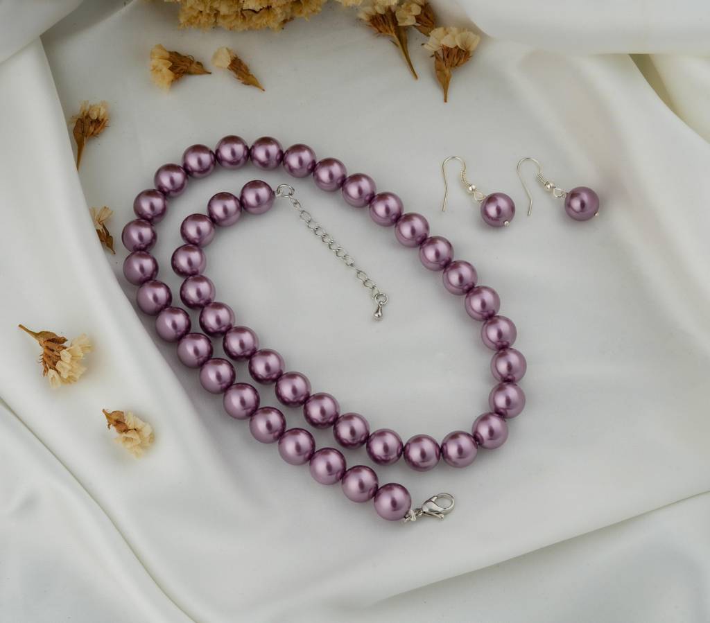 Raspberry Pink Pearls Necklace Set : PRMBS04