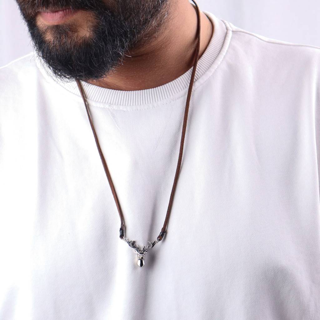 Silver Deer Pendant With Suede Cord (Unisex) : Silver_Deer_pendant_with_Suede_cord_(Unisex)_Sept25