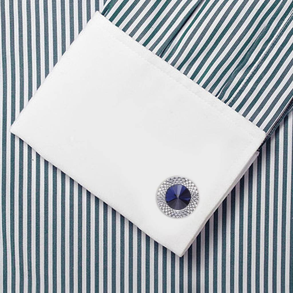 Silver Plated Circular Blue Crystal Cufflinks For Men Boys Wedding Business Gift : PX9CL22