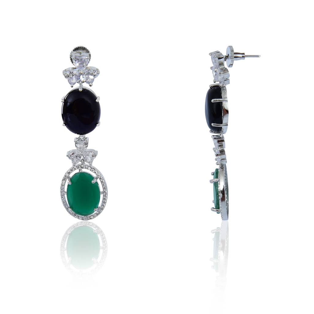Black Onyx And Greent Cut Dangler Earrings : IE806B