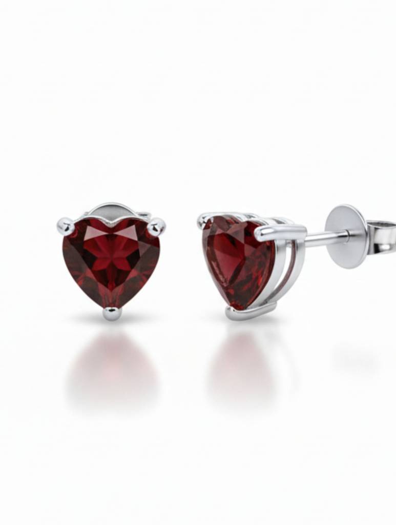 Kicky & Perky Heart-Cut Natural Red Garnet Stud Earrings In 925 Sterling Silver : VSILSME048_G