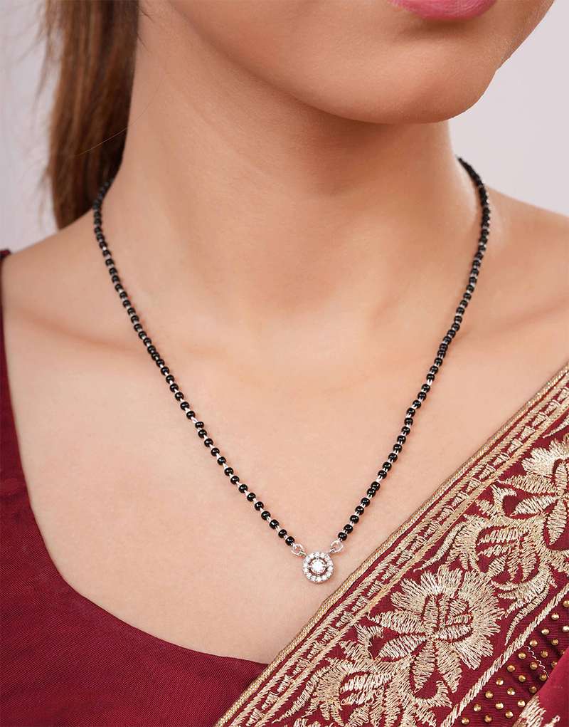 Elegant Mangalsutra Necklace With Cz Stone Pendant : MG-60007-R