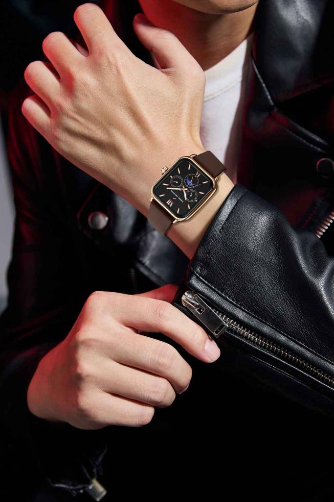 Daniel Hechter Paris Montmartre Unisex Multifunction Square Watch Â Black Dial With Day-Date & 24-Hour Subdial : DHU-1001-01