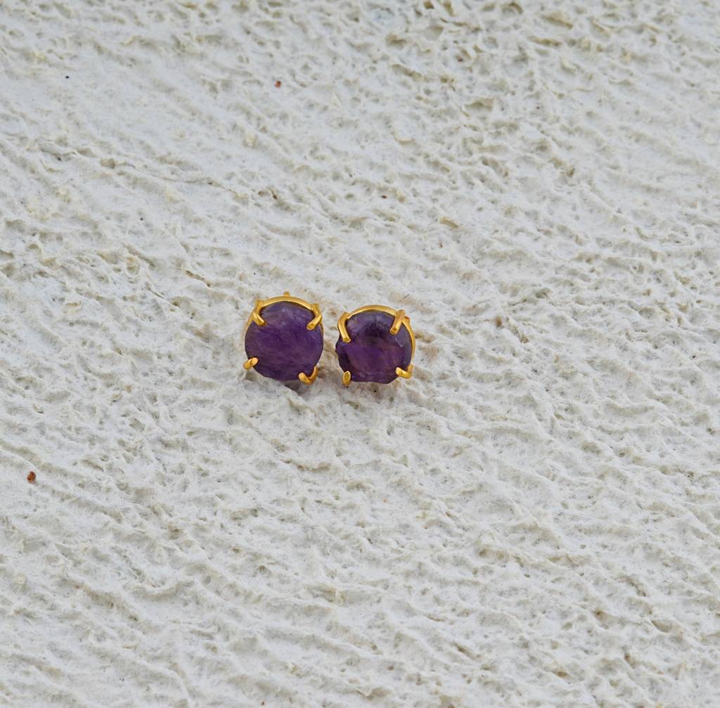 Natural Uncut Amethyst Gemstone Studs : NAGE23
