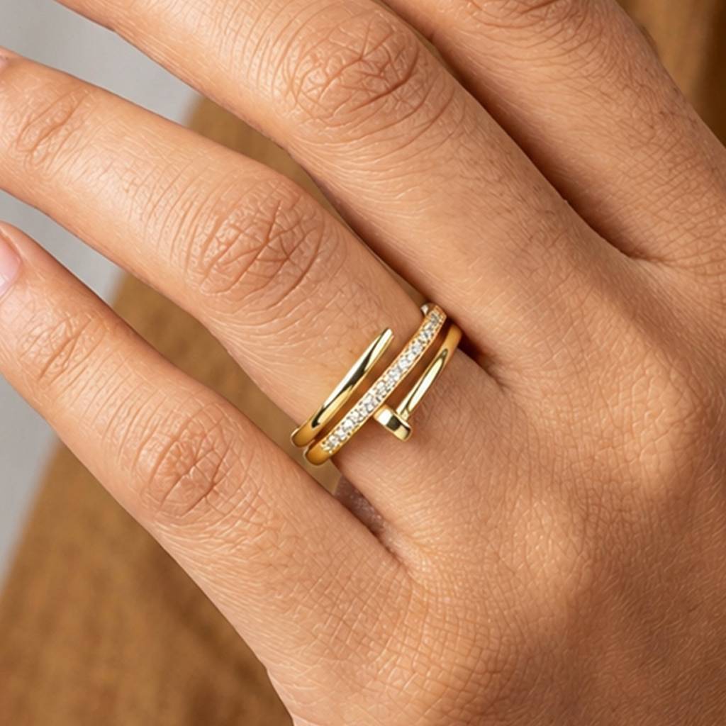 Modern Dual Band With Pavé Crystal Anti-Tarnish Ring For Women : HSPS60MB1839