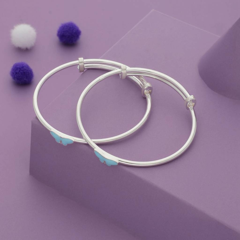 Iyal Elegant Butterfly 925 Silver Kid Bangles (0-5 Yrs) : KB-CC-RH-R-316-P