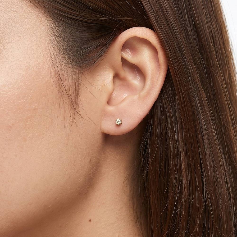 Women 18K Yellow Gold-Plated Classic Round Cz Solitaire Stud Earrings : 101202