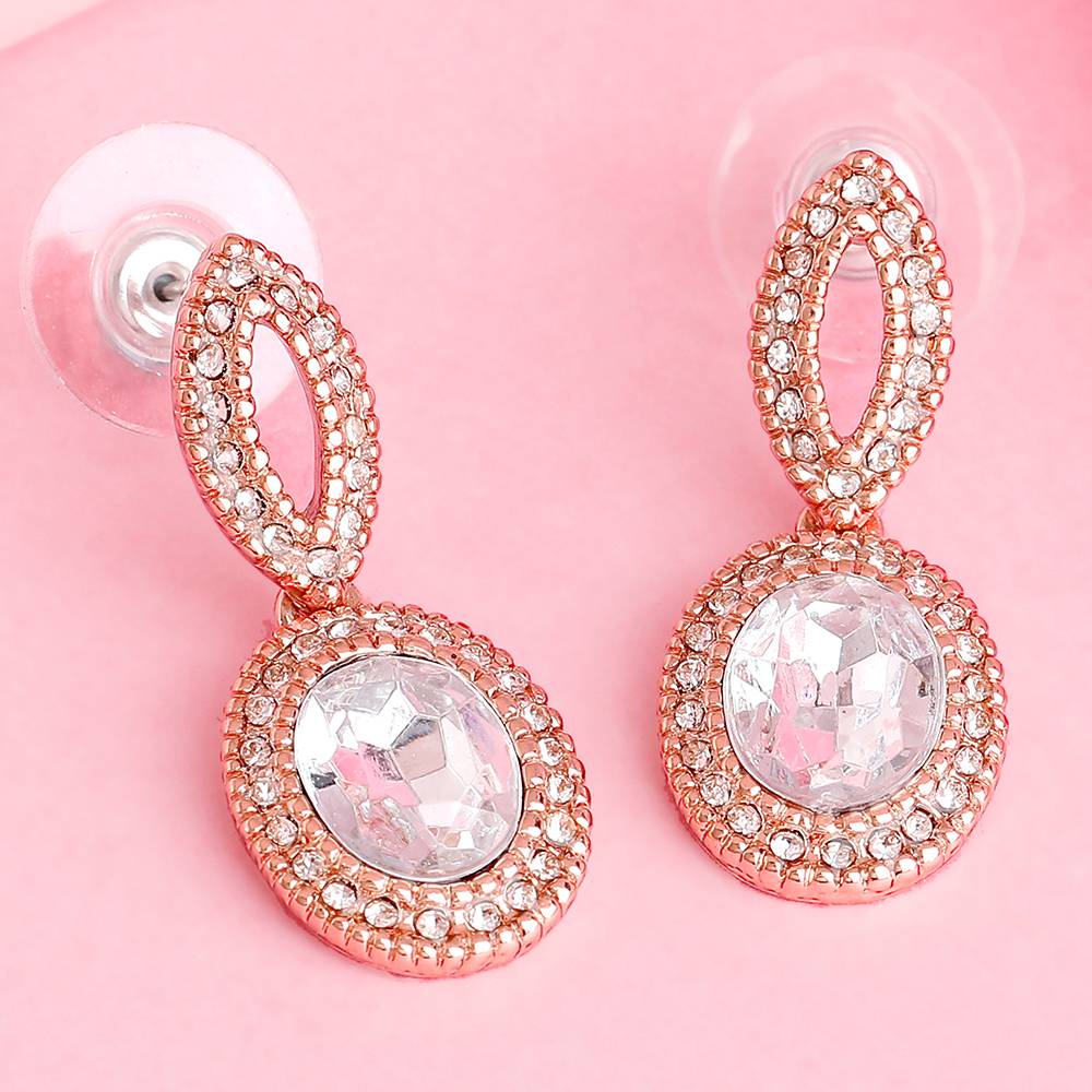 Estele Rose Gold Plated Sparkling Drop Earrings With White Crystals For Girls And Women