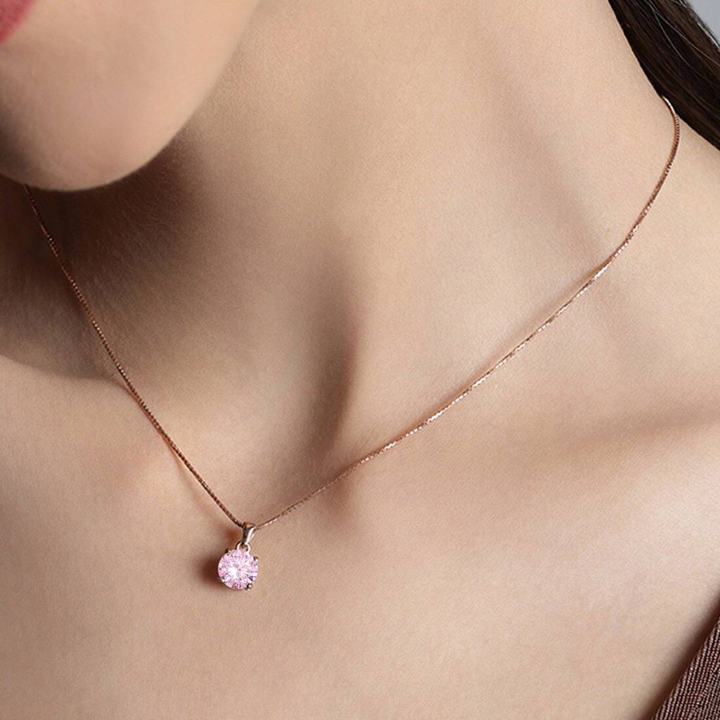 Blush Elegance - Pink Solitaire Rose Gold Plated 925 Silver Necklace : PEN-30024-C